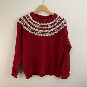 Woolrich Vintage Fair Aisle 100% Wool Ruby Red Crewneck Sweater Women’s Medium
